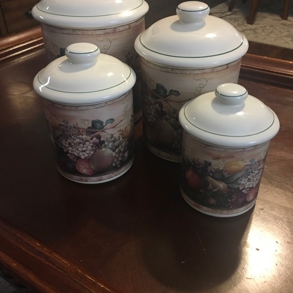 4PC SET CERTIFIED INTERNATIONAL CORP CIC PAMELA GLADDING WINDSOR CANISTER FRUIT - Picture 2 of 9